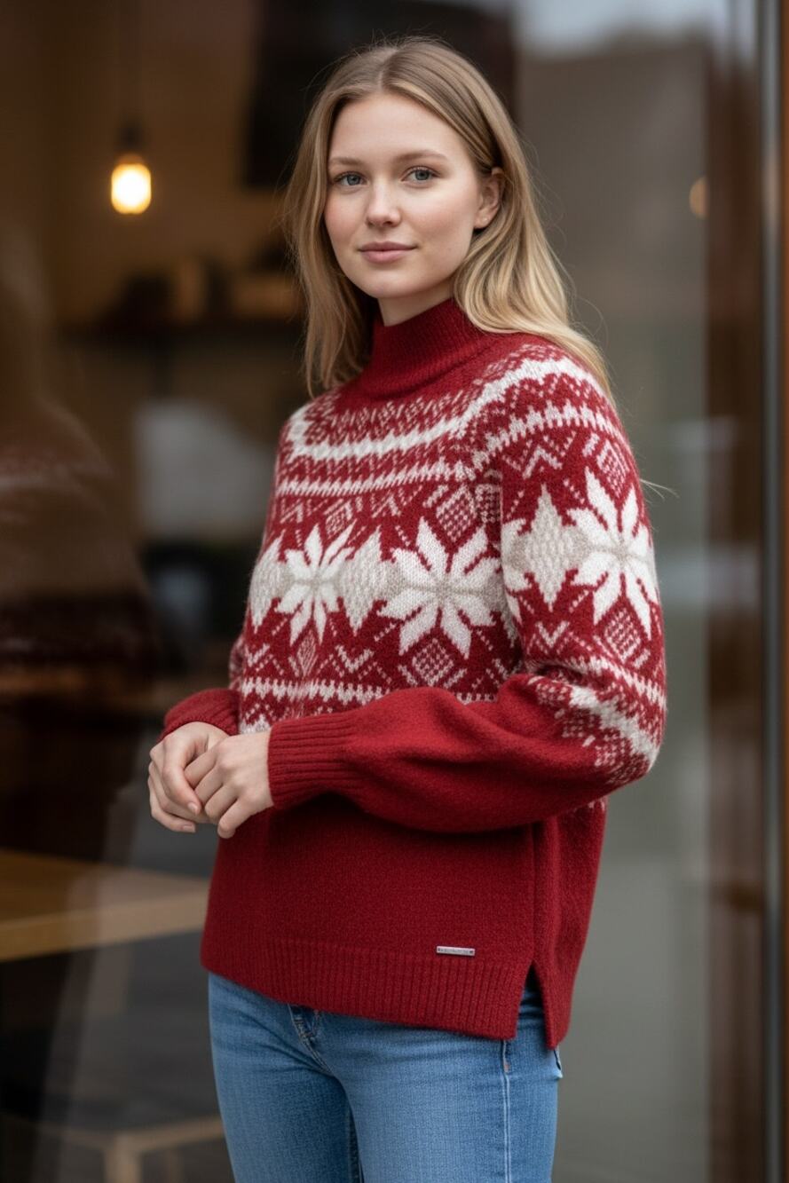 ABERCROMBIE & FITCH Sweater Size XS Red White Knit Crew Neck Winter